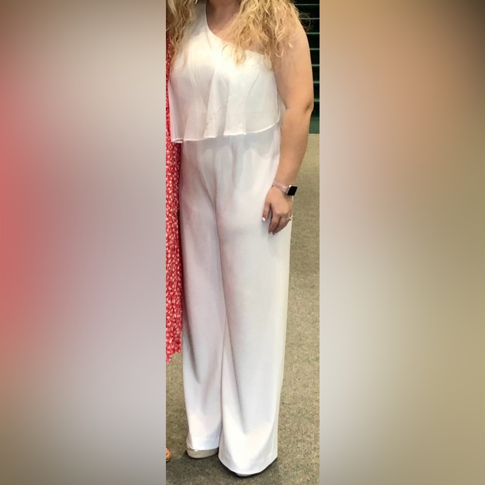Calvin Klein One-Shoulder White Jumpsuit Size 12 - Picture 3 of 11